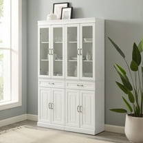 HomeStock Renaissance Refinement 2-Piece Glass Door Storage Pantry Set, White Finish, 14.5"D x 47.5"W x 78"H, Adjustable Shelving Storage, Modular Space-Saving Kitchen Pantry Cabinet Set