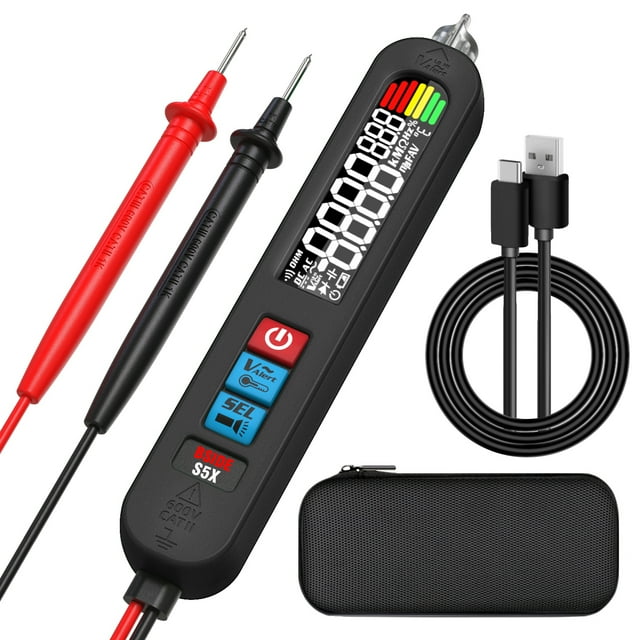BSIDE S5X Rechargeable Pen-Type Digital Multimeter with Color LCD Screen - Smart Auto-Ranging Electrical Tester for AC/DC Voltage, Resistance, Capacitance, Diode, VFC, Ambient Temperature,