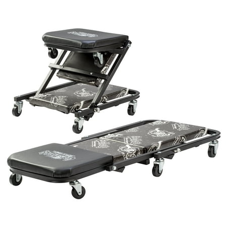 Gas Monkey Garage Z Creeper Mechanic Seat - Six Rolling Casters with 300 Lbs Capacity for Automotive Car