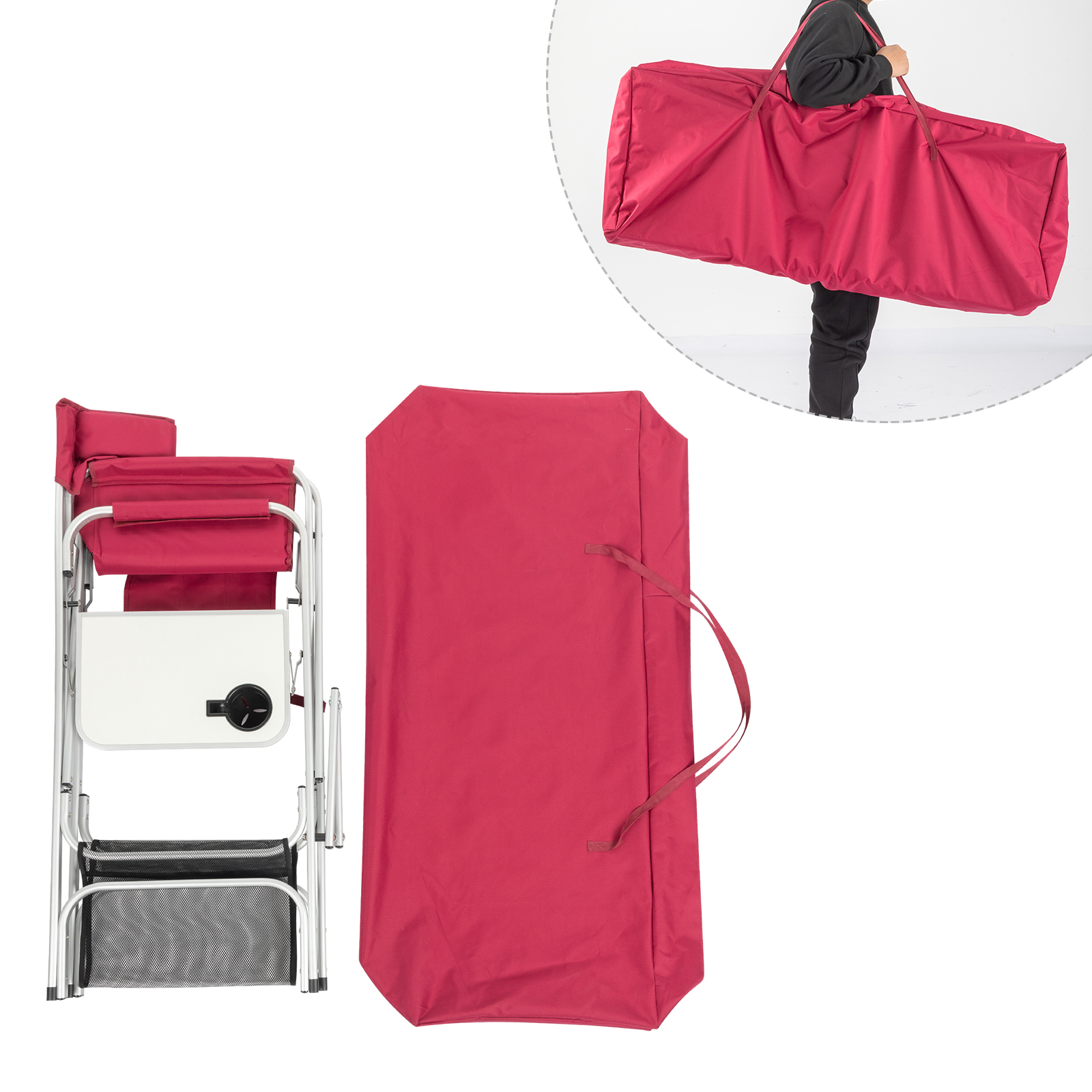 GoDecor Director Chair Oversize Padded Seat Camping Chair with Side Table Red - image 4 of 7