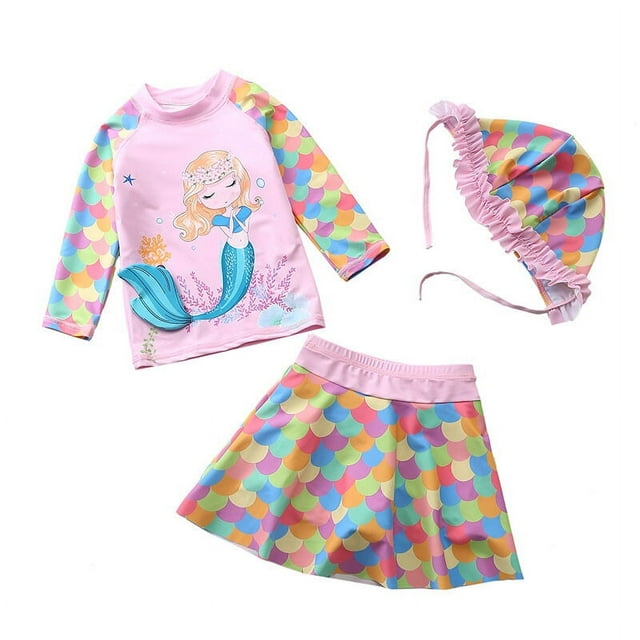 Baby/Toddler Girls Mermaid Swimsuit Rashguard Set Long Sleeve UPF 50+ ,CM25-16BT Size 6T