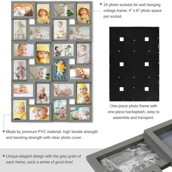 4×6 Collage Picture Frames,24 Opening Photo Collage Frame for Wall Decor,Multi Family Photo for Gallery Decor, Hanging Display
