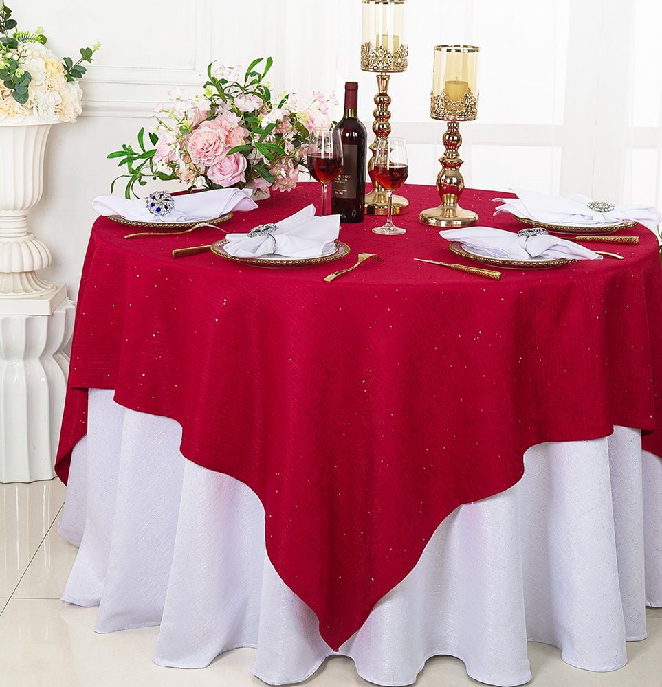 Wedding Linens Inc. 72'' x 72'' Square Sequins Paillette Burlap/Flax Hessian Polyester Table