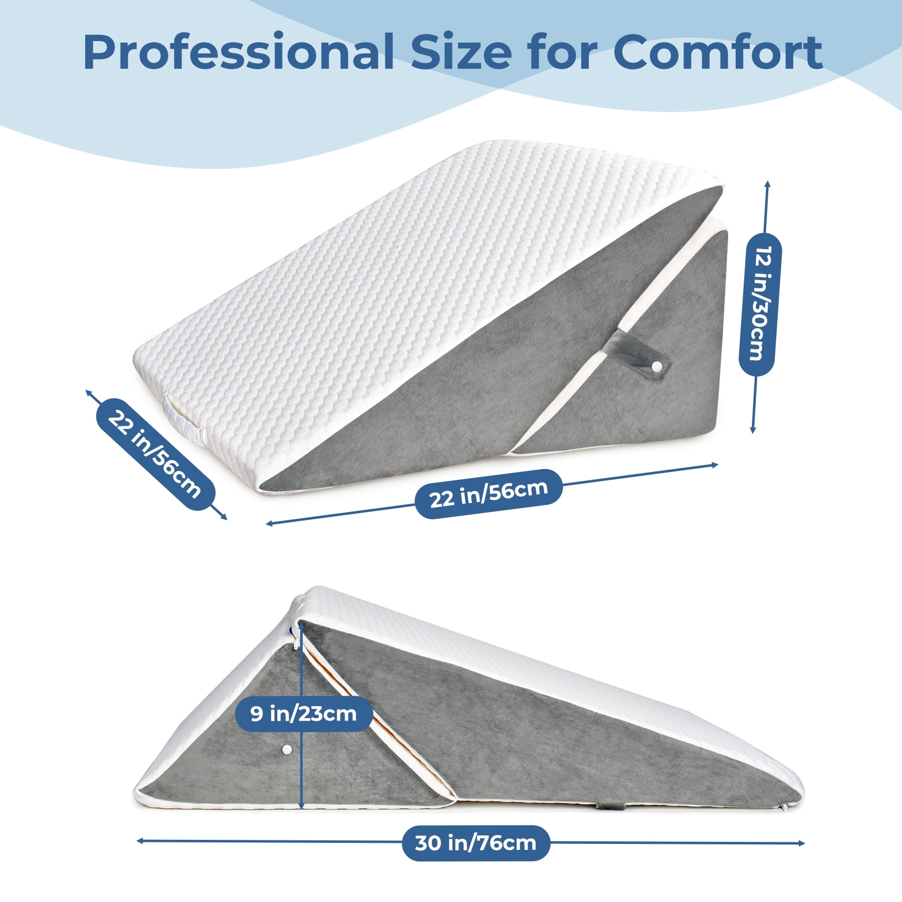 Bed Wedge Pillow, Folding Memory Foam Triangle Pillow for Sleep Apnea, Acid Reflux, Snoring, Leg Elevation, Adjustable Back Support  9&12 Inch for Sitting Up in Bed , Incline Cushion for Sleeping