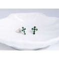thumbnail image 5 of Cute Petite Cross Dk Green CZ .925 Silver Mini Stud Earrings, 5 of 6