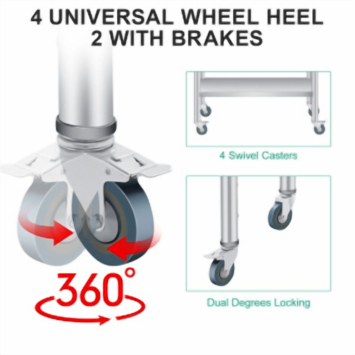Ataucjin Stainless Steel Table for Prep & Work with Backsplash and 4 Caster Wheels, Commercial Heavy Duty Table with Adjustable Under Shelf for Commercial Kitchen Restaurant Busines