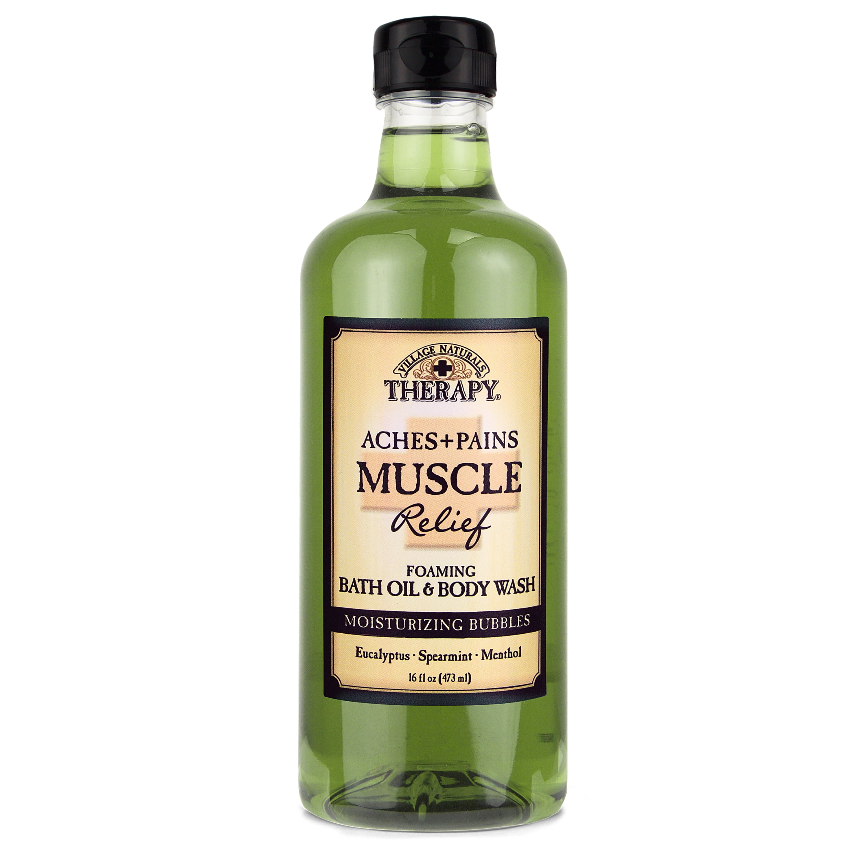 Village Naturals Therapy Aches Pains Muscle Relief Foaming Bath Oil & Body Wash, 16 fl oz