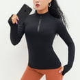 thumbnail image 5 of Sudadera de mujer de manga larga, camiseta deportiva, top de fitness ligero con cremallera de 1/4, camiseta para correr con orificios para los pulgares, top de gimnasio, top de cuello alto,, 5 of 5