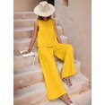 thumbnail image 6 of Women'S Summer 2 Piece Outfits Sleeveless Top Wide Leg Pants Lounge Beach Travel Sets Yellow S, 6 of 9