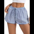 thumbnail image 1 of Pantalones Cortos Tipo Bóxer de Verano con Cintura Elástica, Cordón Ajustable y Estampado de Rayas para Mujer Azul L, 1 of 10