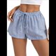 thumbnail image 1 of Pantalones Cortos Tipo Bóxer de Verano con Cintura Elástica, Cordón Ajustable y Estampado de Rayas para Mujer Azul L, 1 of 10
