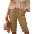 thumbnail image 5 of CBASIHI Womens Capris with Pockets- Elastic Waist Drawstring Summer Breathable Casual Straight Leg Beach Pants Brown Size S-2XL, 5 of 9