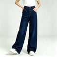 thumbnail image 7 of JUSLIO Jeans for Girls,Dark Wash Denim Pants Classic Button‑Zip Fly Relaxed Wide Leg Jeans for Kids Blue 12-13 Years, 7 of 7