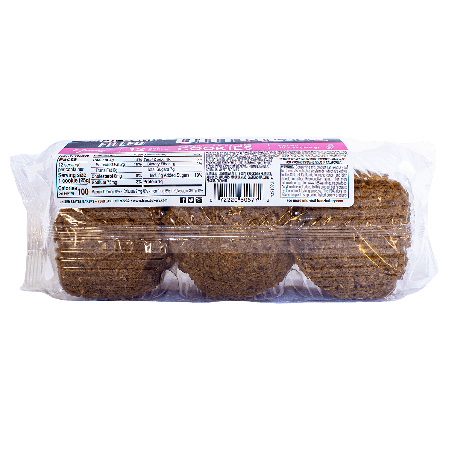 Franz Raspberry Filled Oatmeal Cookies, 10.5 oz, 12 Count