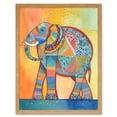 thumbnail image 1 of Elephant With Geometric Patterns Folk Art Watercolour Painting Art Print Framed Poster Wall Decor 12x16 inch, 1 of 5