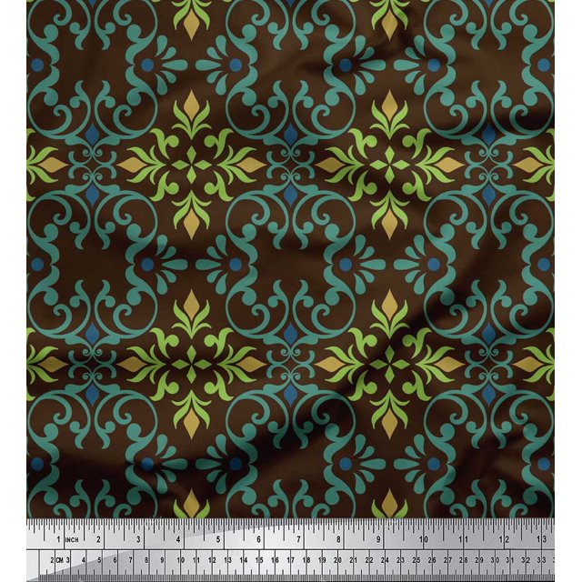 Soimoi Brown Poly Georgette Fabric Moroccan Damask Printed Craft Fabric by the Yard 52 Inch Wide