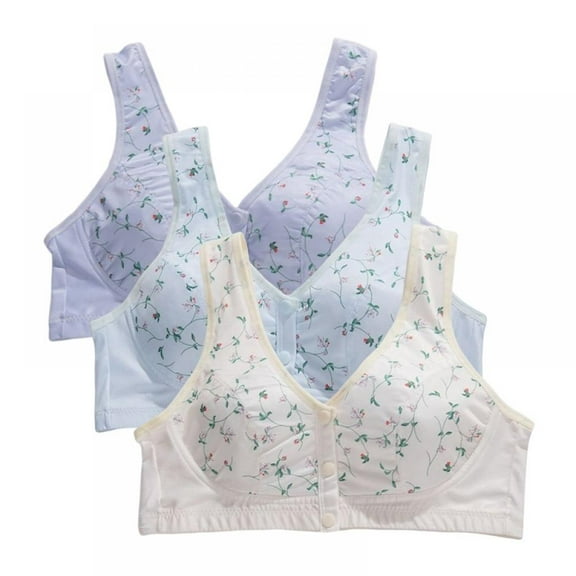 3 Pack Front Button Bra, Convenient Front Button Bra,Front Closure Sports Bras Women Cotton Ultra Soft Cup,Everyday Sleep Bras,Front Closure Cotton Sports Bras for Women Girls