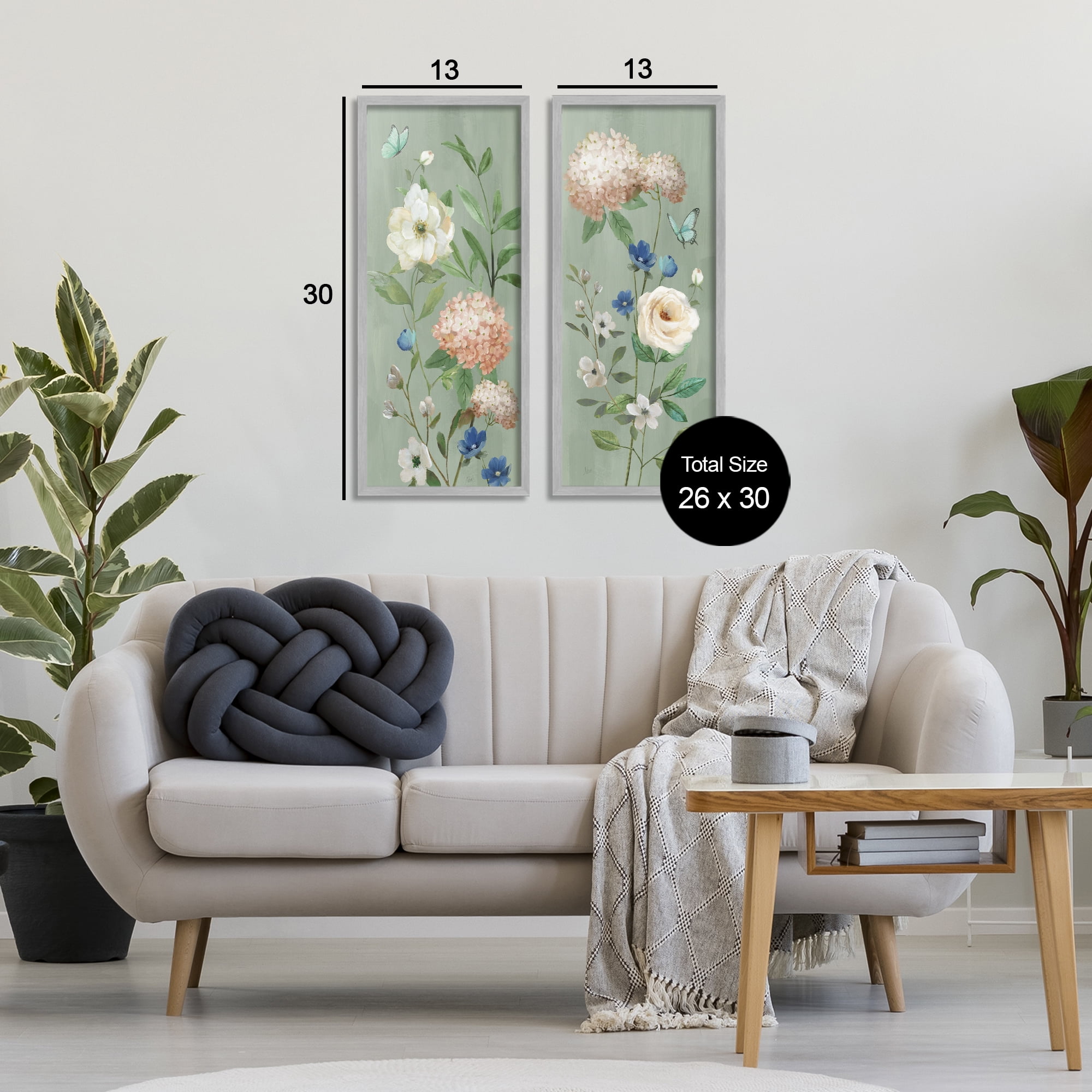 Stupell Industries Mint Hydrangeas & Roses 2 Piece Gray Framed Giclee Art Set, design by Nan