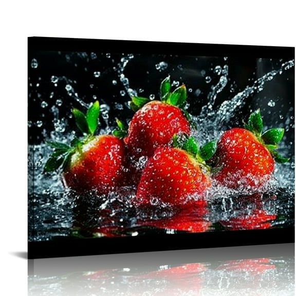 ZFLMY Fresh Strawberry Canvas Wall Art Organic Red Fruit Pictures Kitchen Wall Art Painting Home Decor Can Be Hung Directly 16x12in