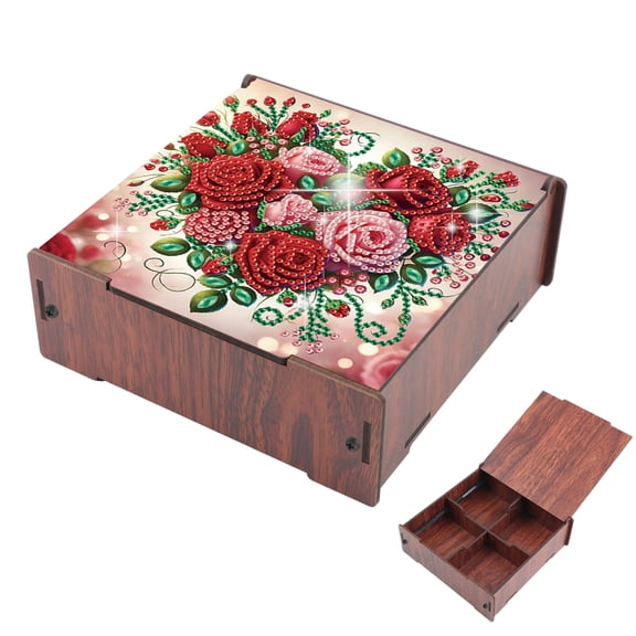 Diamond Painting Kit Storage Box, Heart Rose 5D DIY Flip-Top Multi-Compartment Organizer for Storing Items, Handmade Creative Gift
