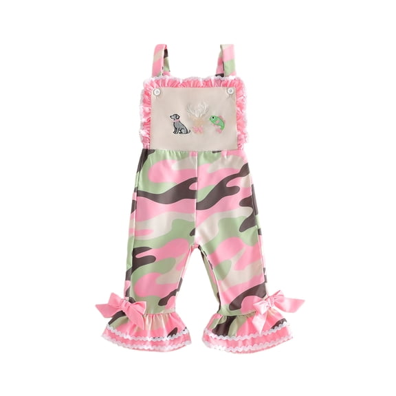 BemeyourBBs Toddler Baby Girl Duck Hunting Outfit Camouflage Romper Overalls One Piece Summer Clothes Baby Girl Animal Embroidery Sleeveless Bell Bottom Jumpsuits Overalls