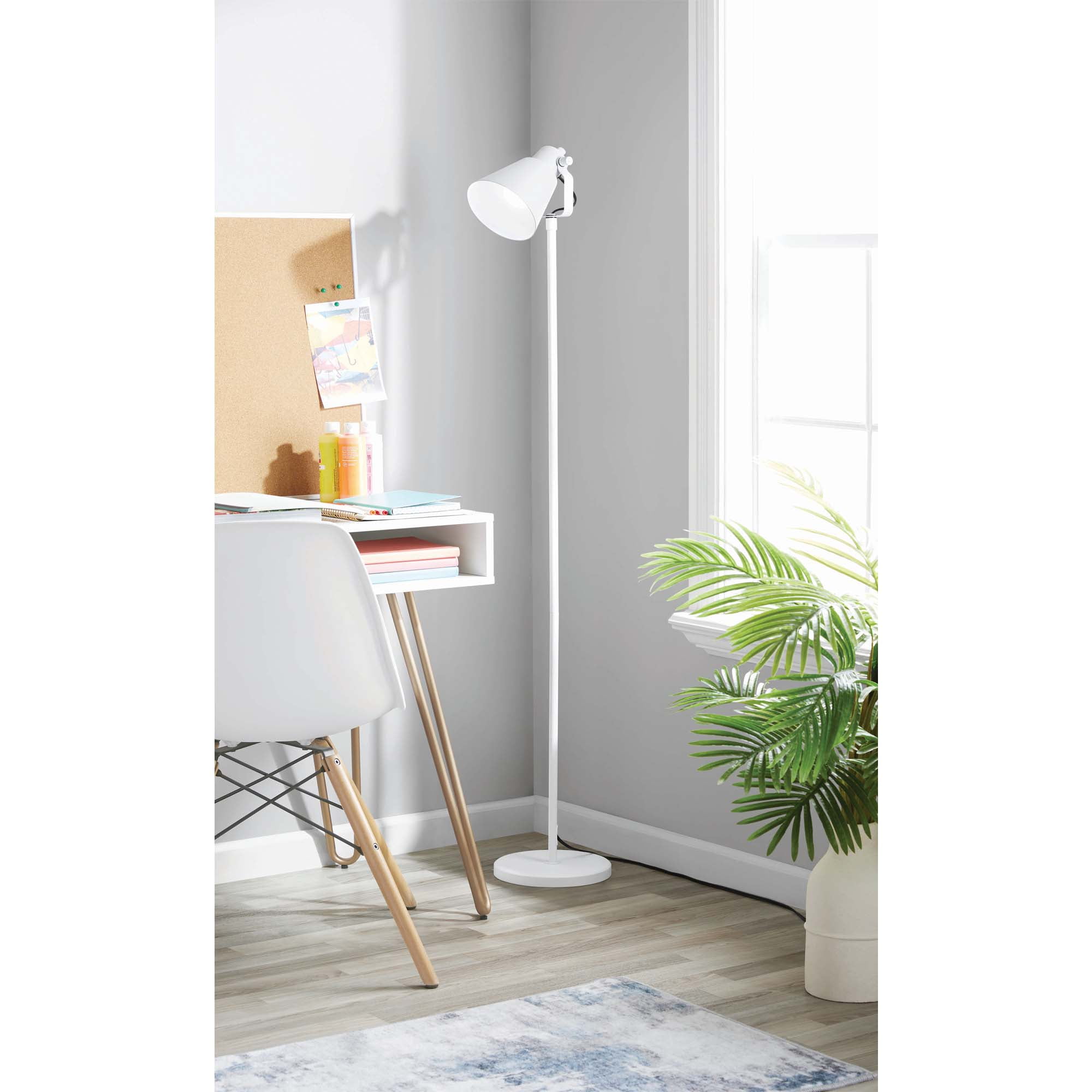 Mainstays 64" Modern Adjustable Head White Floor Lamp with White Shade