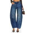 thumbnail image 5 of Women's  Mid Rise Baggy Boyfriend Jeans Vintage Wide Leg Barrel Denim Ankle Pants, 5 of 6