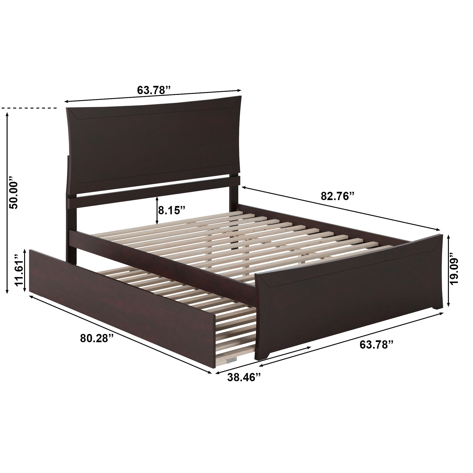 AFI Metro Queen Platform Bed with Wood Headboard Footboard & Twin-XL Trundle, Espresso