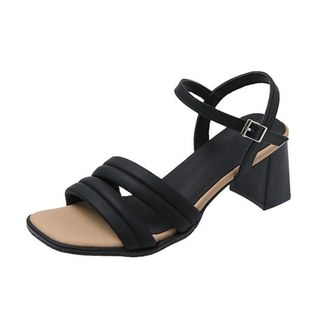 

Pumps for Women Square Open Toe Chunky Block Heel Dressy Sandals Buckle Strap Slingback Sandal Wedding Party Shoes