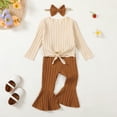 thumbnail image 2 of 18 Months Baby Girls Clothes 24 Months Girls 3PCS Solid Color Outfits Set Round Neck Toddler Girls Long Sleeve Top Pants Set with Headband Brown, 2 of 9