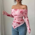thumbnail image 2 of CLOISE Blouses for Women Trendy V Neck Shirt Graphic Long Sleeve Pullover Elegant Fall Winter Clothes Pink M, 2 of 7
