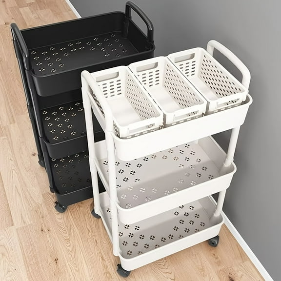 SPACEKEEPER 3-Tier Rolling Storage Cart Lockable Wheels Drawers Utility Organizer for Kitchen Bathroom Office Living Room