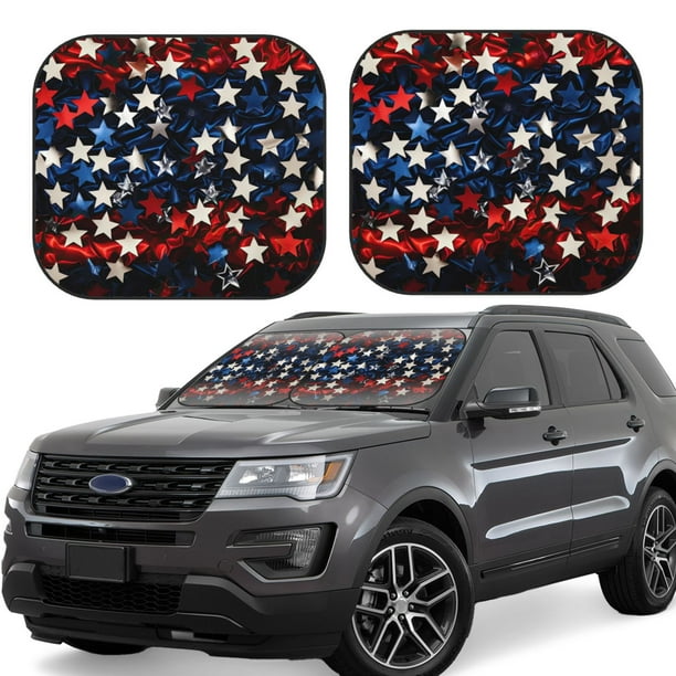 Fotbe Red Blue White Stars Juego de 2 Piezas de Parasoles para Parabrisas | Bloqueador Solar para Auto | Accesorios Plegables para Protección Solar Interior-Small