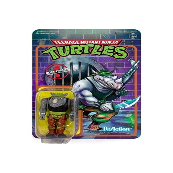 Super7 Teenage Mutant Ninja Turtles: Rocksteady Reaction Figure, Multicolor, Standard