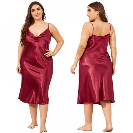 

Women Suspender Nightdress Solid Color Plus Size Nightdress Homewear XL-3XL Plus Size