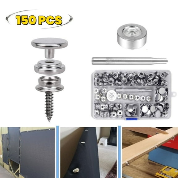 150-Piece Marine Grade Stainless Steel Canvas Snap Kit with 2 Setting Tools, for Tarps, Awnings & Outdoor Gear