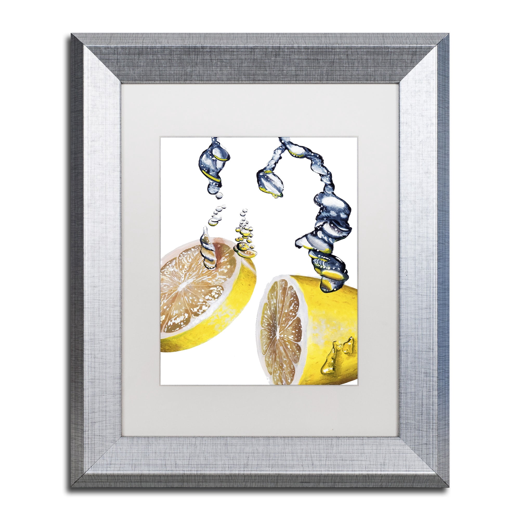 Trademark Fine Art "Lemon Splash II" Canvas Art by Roderick Stevens White Matte, Silver Frame