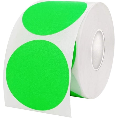 2 Inch Round Label Permanent Color Code Dot Stickers, 500 Labels per Roll, Fluorescent Green