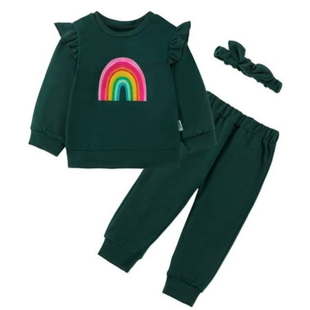 

Sunwukong 3pcs Toddler Baby Girl Long Pants Set Flying Long Sleeve T-Shirts Tops +Trousers + Hairband Kids Casual Outfits