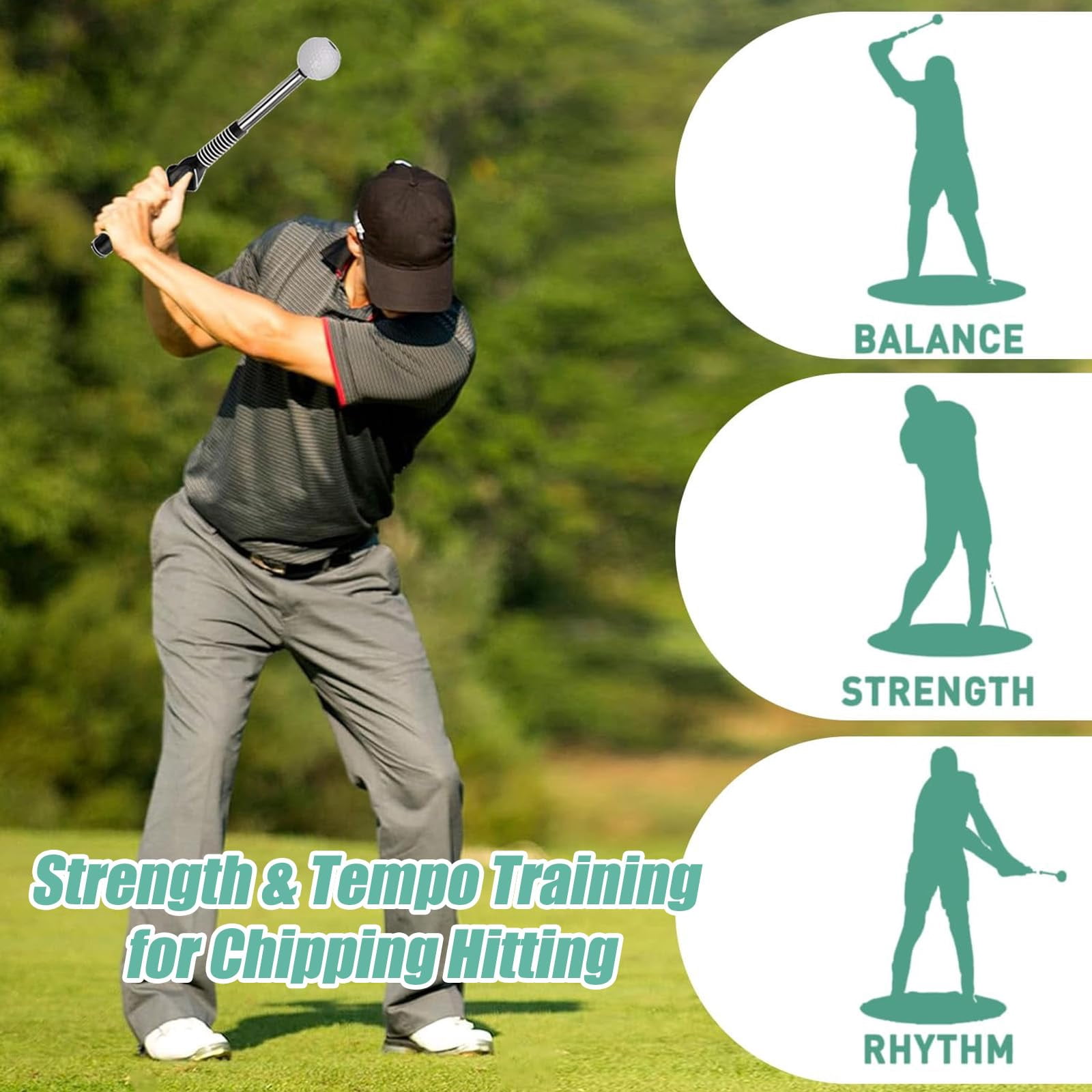 Gloryboom Telescopic Club, Golf Swing Trainer with Click Feedback, Grip Aid for Tempo, Power & Chipping Practice, For Left & Right-Handed Golfers