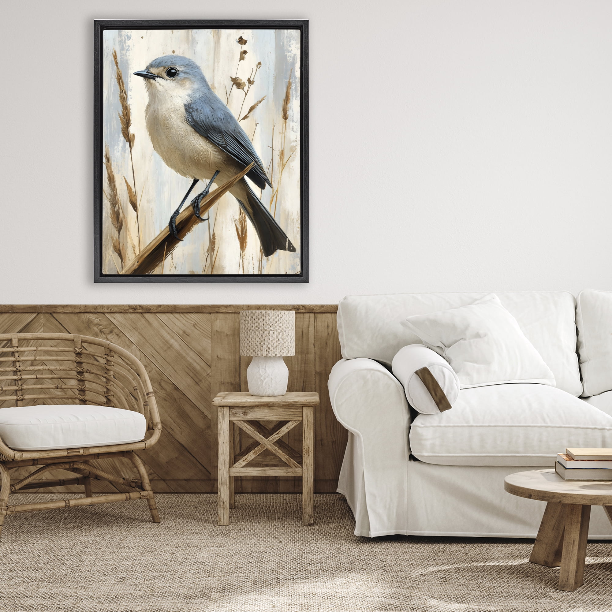 Stupell Industries Bluebird on Tall Glass Perch Black Framed Floater Canvas Wall Art, design by Creative Studio