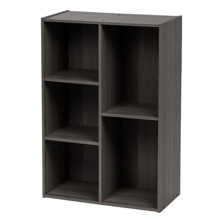 IRIS USA 5-Compartment Wood Organizer Bookcase Bookshelf  Gray
