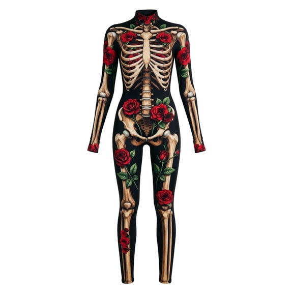 Bainana Halloween Stage Tight Romper For Kids Cozy Long Sleeve Skeleton Print Jumpsuit Boys And Girls School Performance Bodyusit