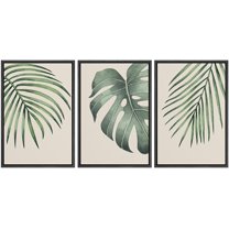 wall26 Framed Canvas Print Wall Art Set Tropical Island Monstera Palm Leaf Nature Floral Digital Art Modern Art Rustic Botanical Relax/Calm for Living Room, Bedroom, Office - 24"x36"x3 BLAC