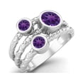 thumbnail image 2 of 5mm Round Amethyst Handmade Split Shank Band 925 Sterling Silver Trio Stone Women Mother's Day Gift Ring, 2 of 4