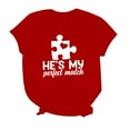thumbnail image 5 of Chandails des Fêtes pour Couples Assortis Imprimé de Lettres de la Saint-Valentin Dentelle Col Rond Manches Courtes T-Shirt Mode Ample Décontracté T-Shirt Confortable Doux Respirant Mari Femme Blouse Tee Rouge TG, 5 of 5