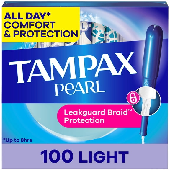 Tampax Pearl Tampons with LeakGuard Braid, Light Absorbency, 100 Count