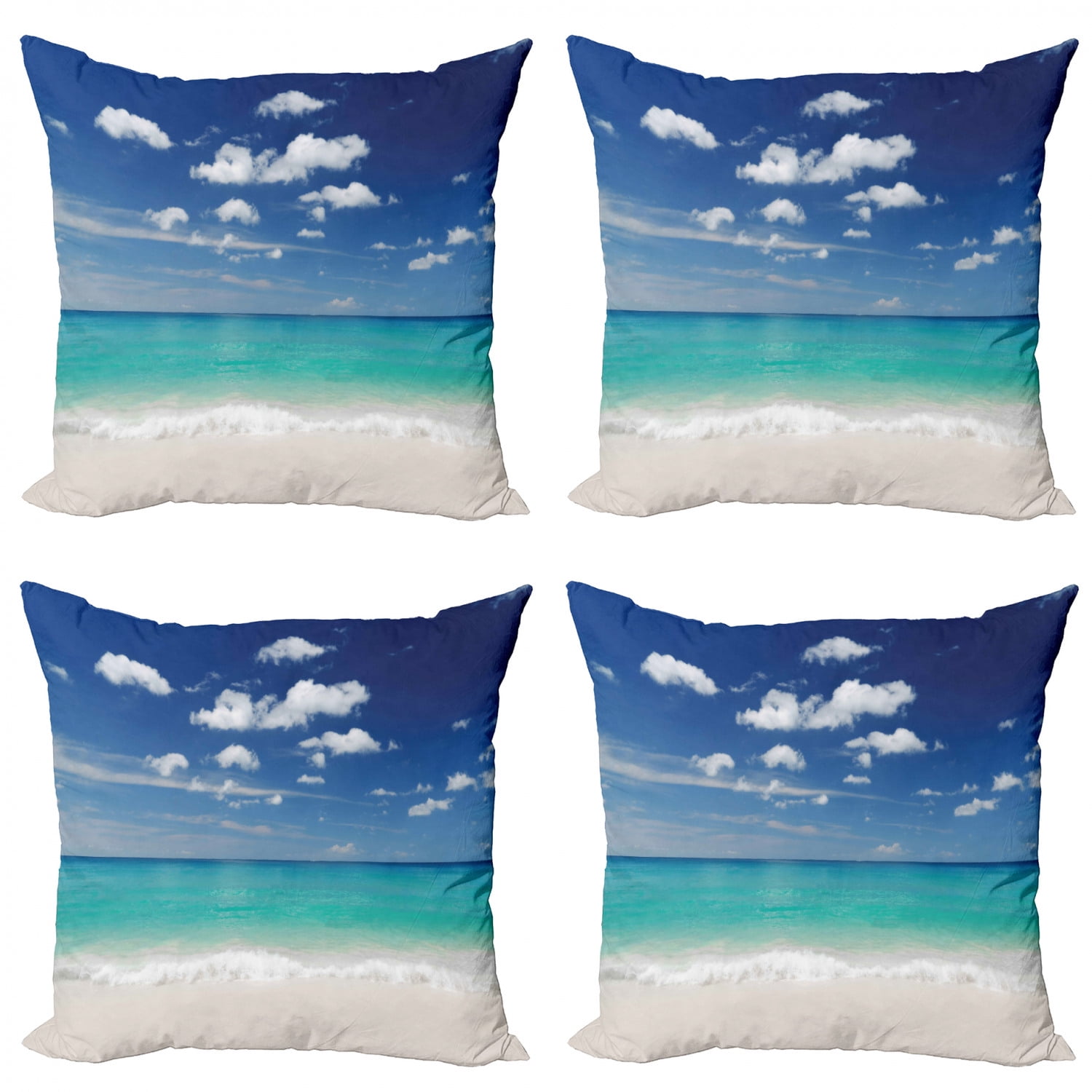 Tropical Throw Pillow Cushion Case Pack of 4, Summer Beach with