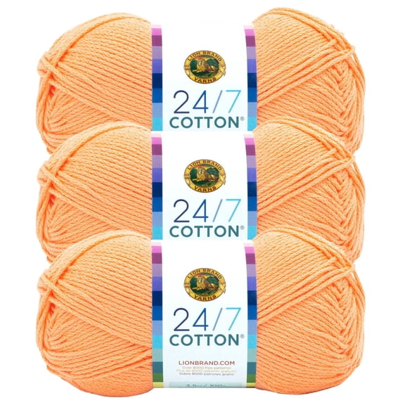 Fil Lion Brand 24/7 Cotton® Fil de Coton #4 Moyen 140g/273m 3-Paquete