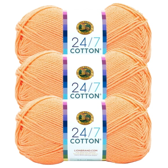 Lion Brand 24/7 Cotton® Yarn #4 Medium/Worsted Cotton Yarn 100g/170m 3-Pack